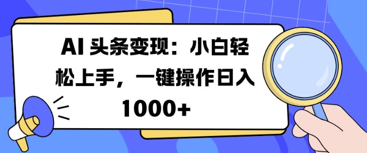 ai 头条变现：小白轻松上手，一键操作日入多张