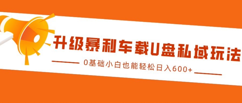 升级暴利车载u盘私域玩法，0基础小白也能轻松日入多张【揭秘】