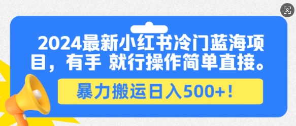 2024最新小红书冷门蓝海项目，有手就行操作简单直接，暴力搬运日入500 